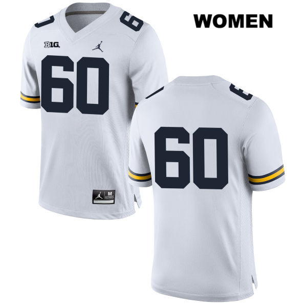 Women's NCAA Michigan Wolverines Ryan Hayes #60 No Name White Jordan Brand Authentic Stitched Football College Jersey QB25O81TW